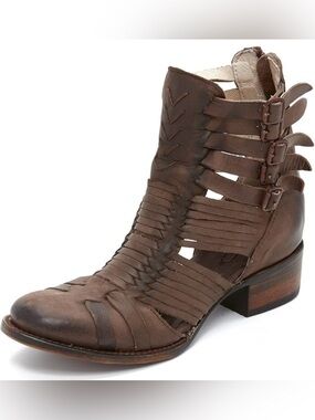 Freebird Brown Sally Leather Strappy Ankle Booties 6